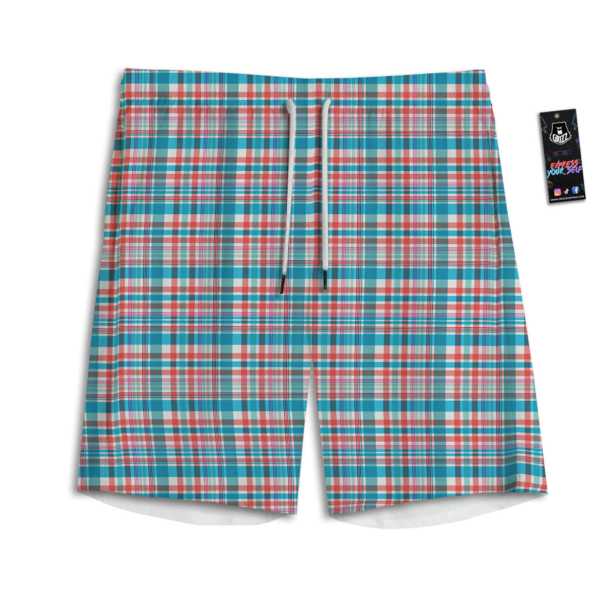 Madras Red And Blue Print Pattern Men's Athletic Shorts