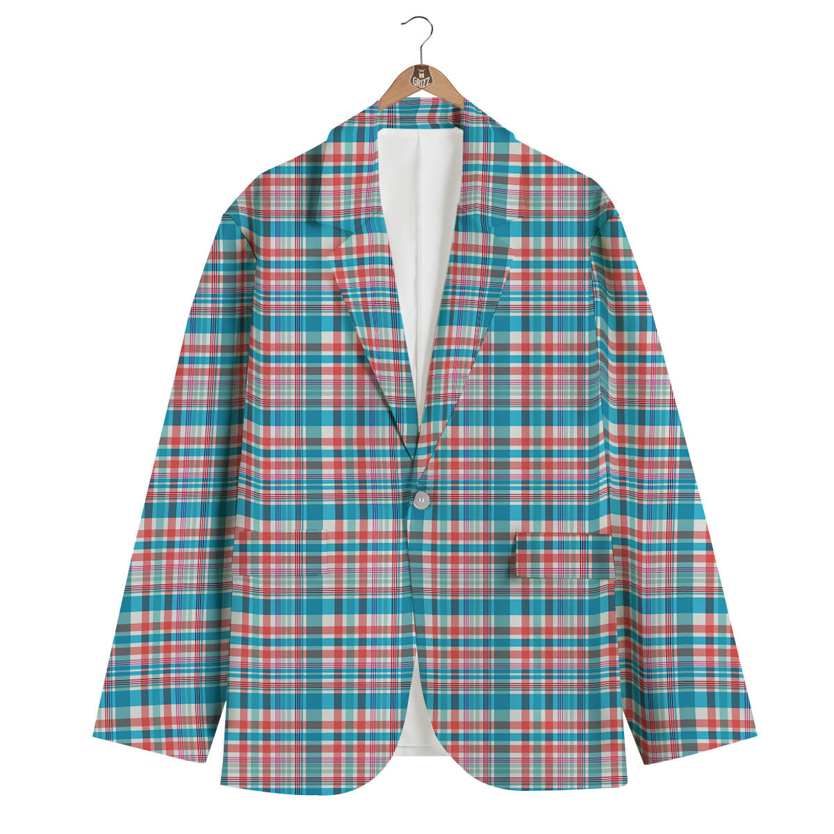 Madras Red And Blue Print Pattern Men's Blazer-grizzshop