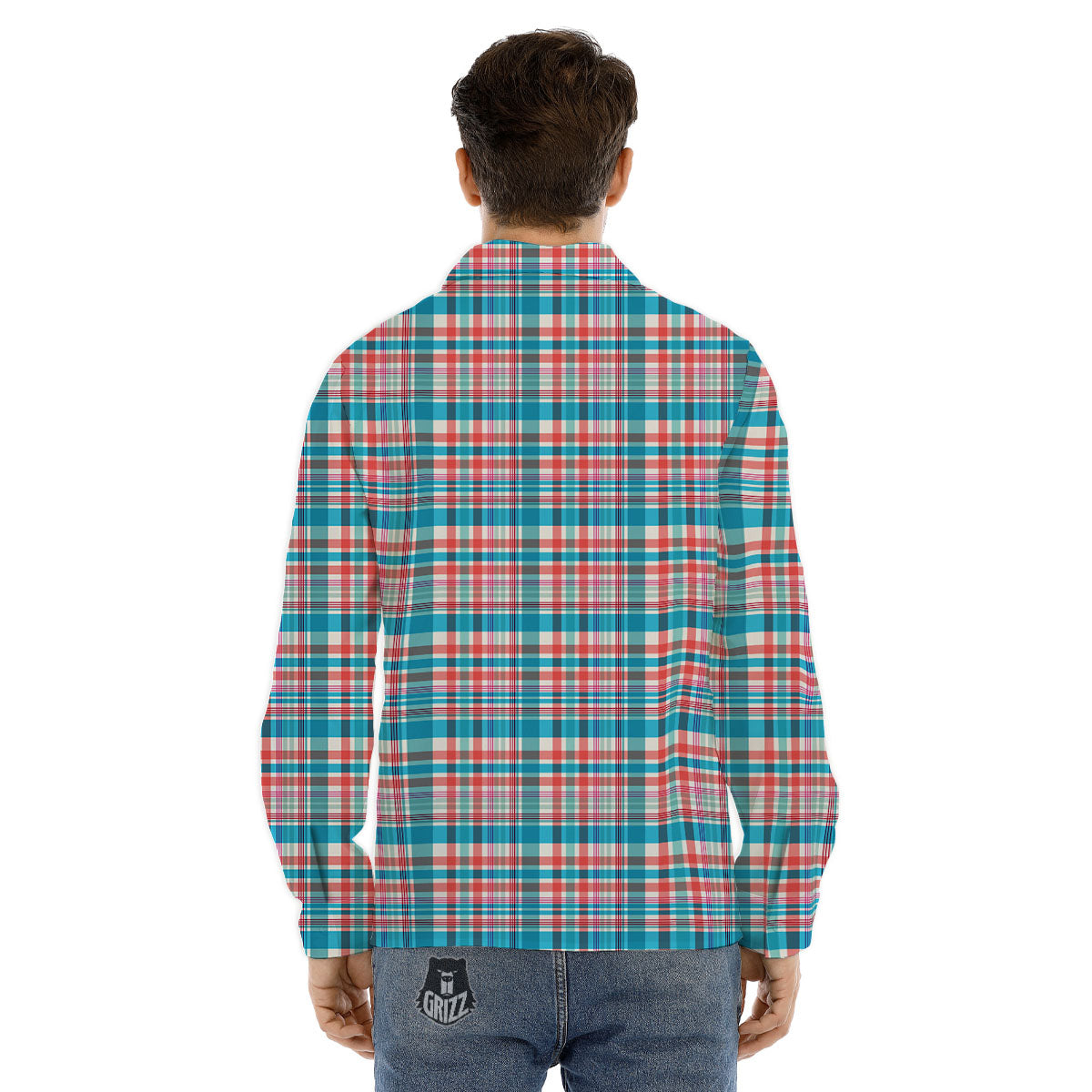 Madras Red And Blue Print Pattern Men's Dress Shirts-grizzshop