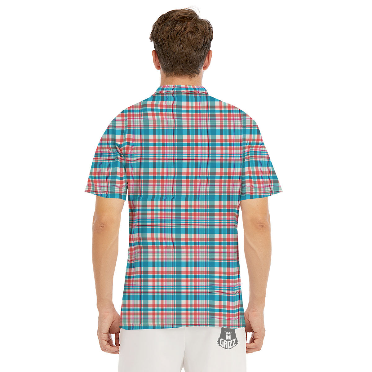 Madras Red And Blue Print Pattern Men's Golf Shirts-grizzshop
