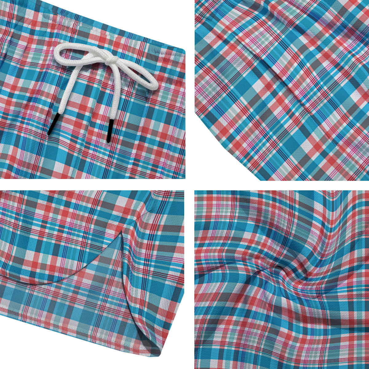 Madras Red And Blue Print Pattern Men's Running Shorts-grizzshop