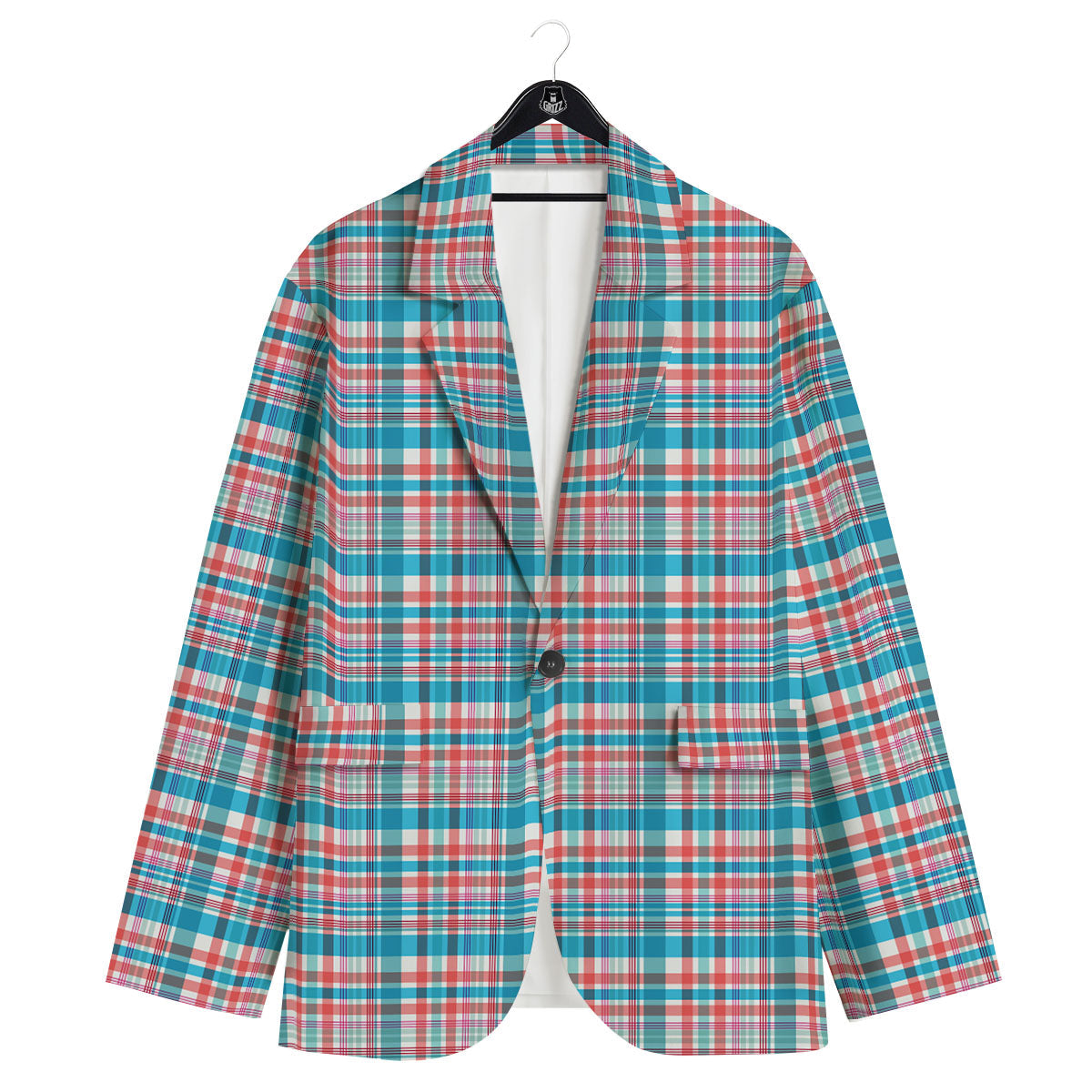 Madras Red And Blue Print Pattern Men's Sport Coat-grizzshop