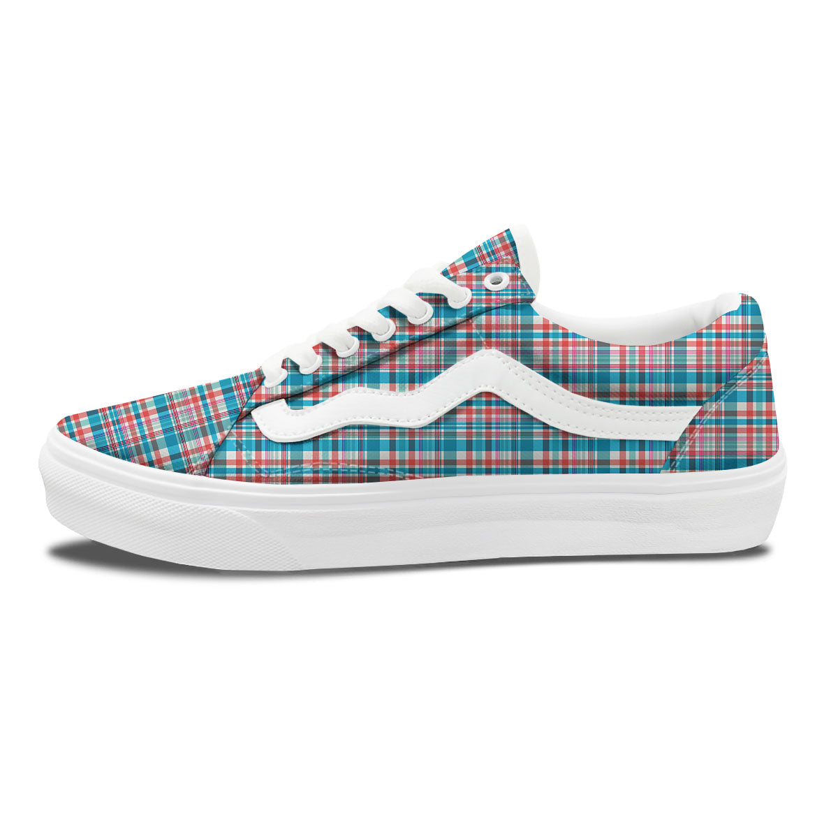 Madras Red And Blue Print Pattern Skate Shoes-grizzshop