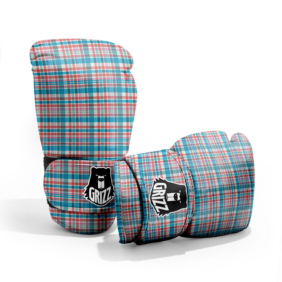 Madras Red And Blue Print Pattern Pro Boxing Glove