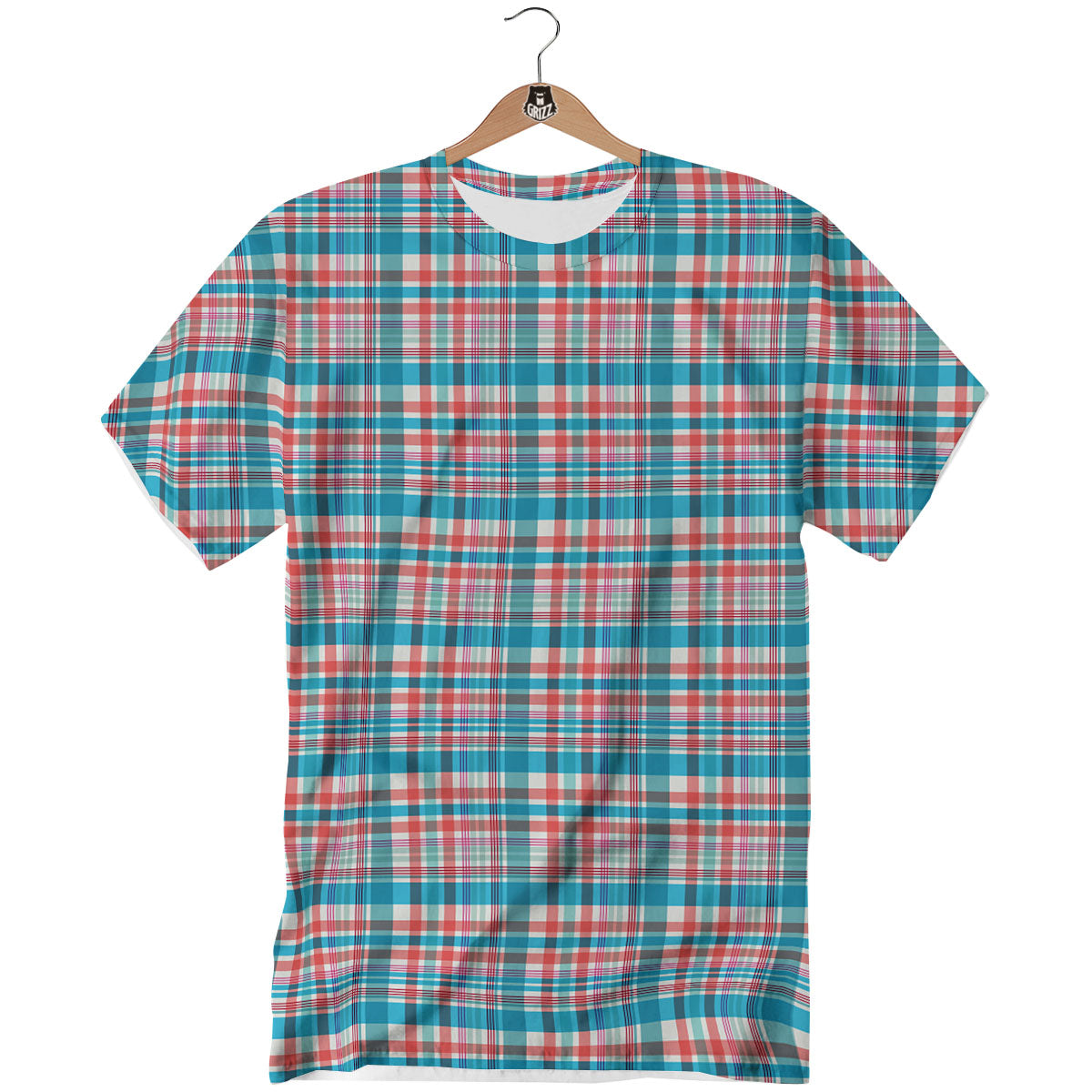 Madras Red And Blue Print Pattern T-Shirt-grizzshop