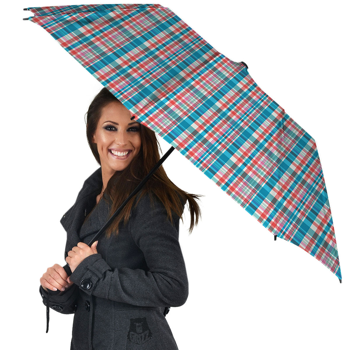 Madras Red And Blue Print Pattern Umbrella-grizzshop