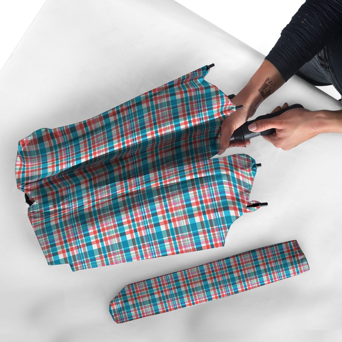 Madras Red And Blue Print Pattern Umbrella-grizzshop