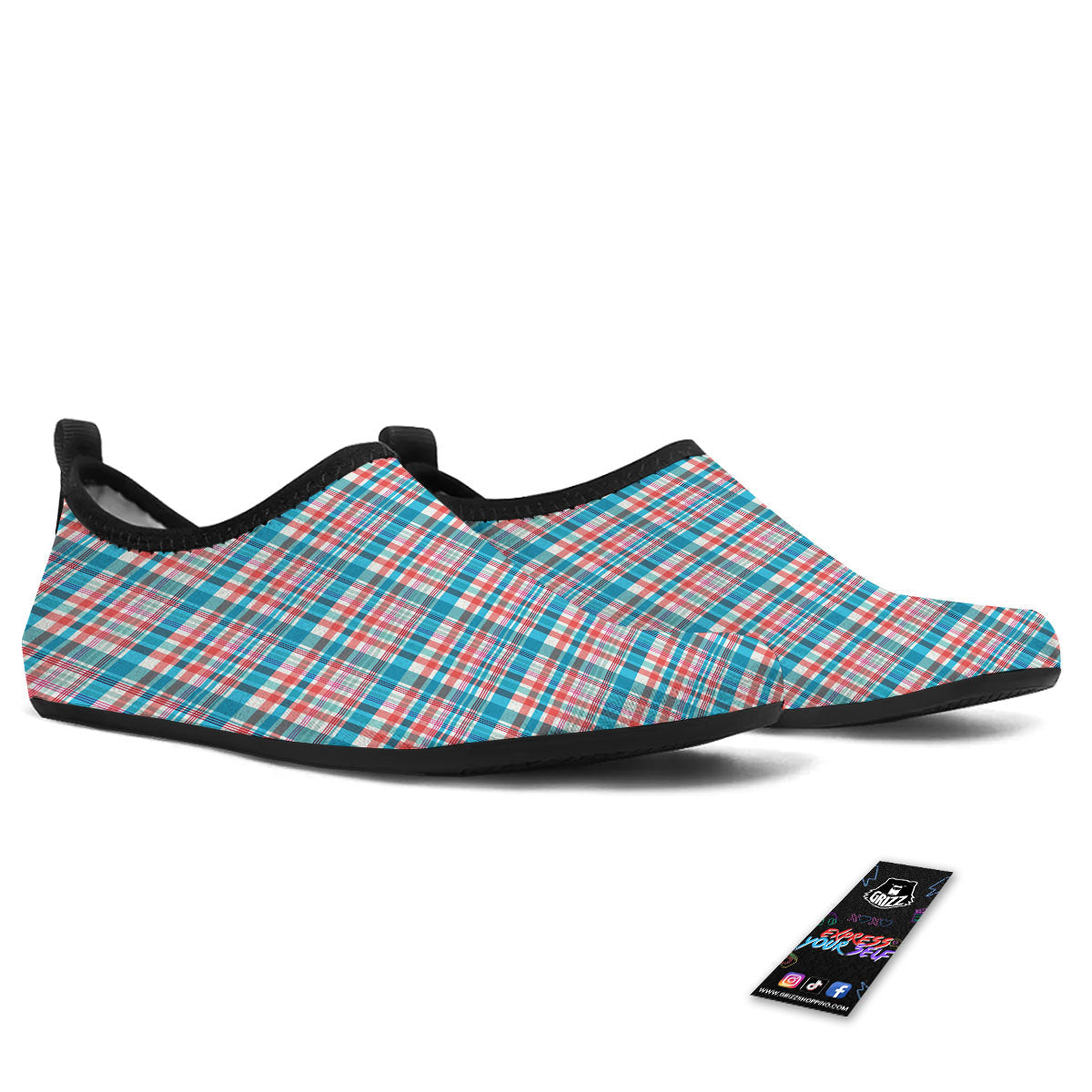 Madras Red And Blue Print Pattern Water Shoes-grizzshop