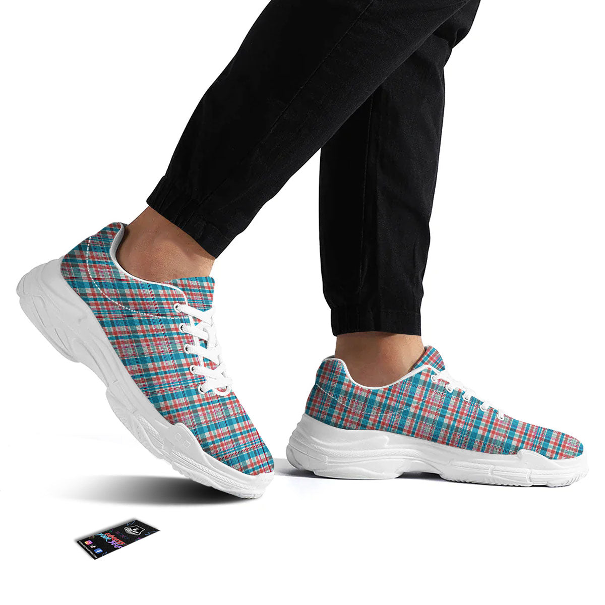 Madras Red And Blue Print Pattern White Chunky Shoes-grizzshop