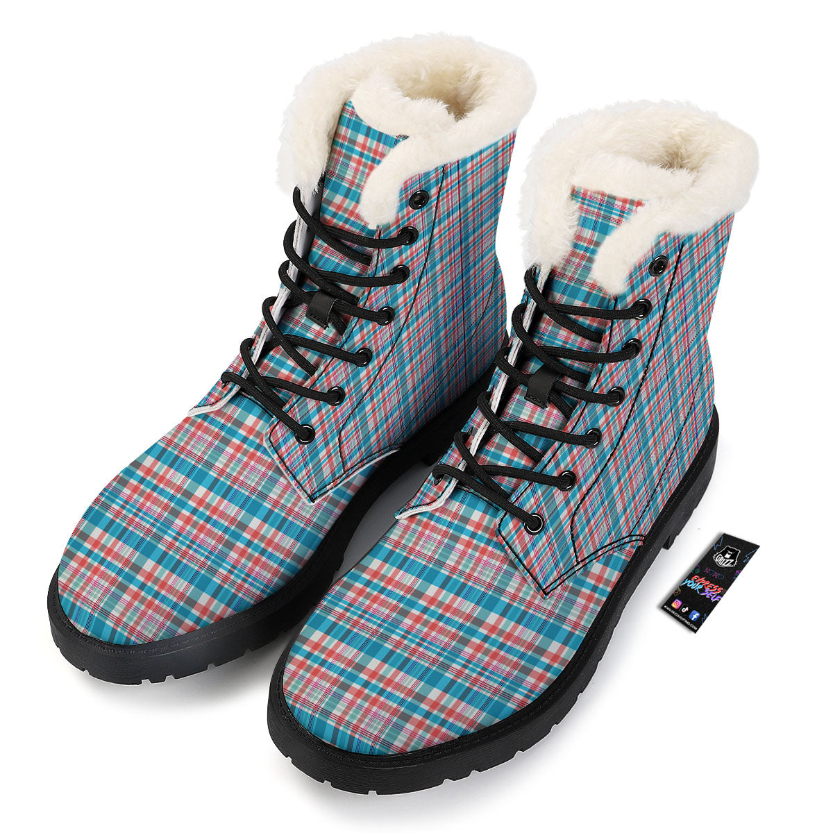 Madras Red And Blue Print Pattern Winter Boots-grizzshop