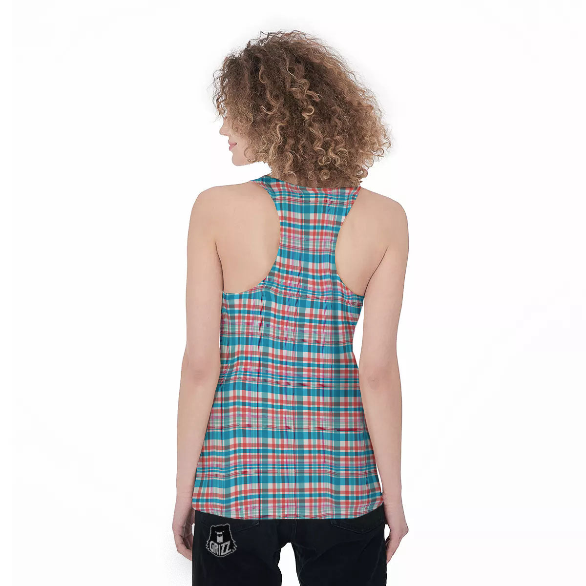 Madras Red And Blue Print Pattern Women's Racerback Tank Top-grizzshop