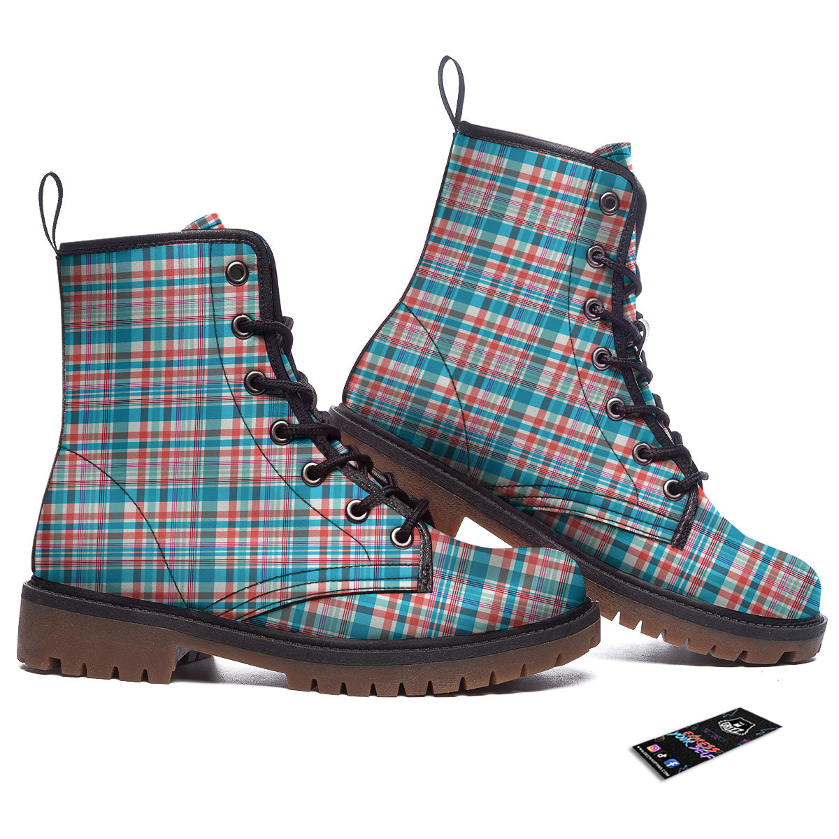 Madras Red And Blue Print Pattern Work Boots-grizzshop