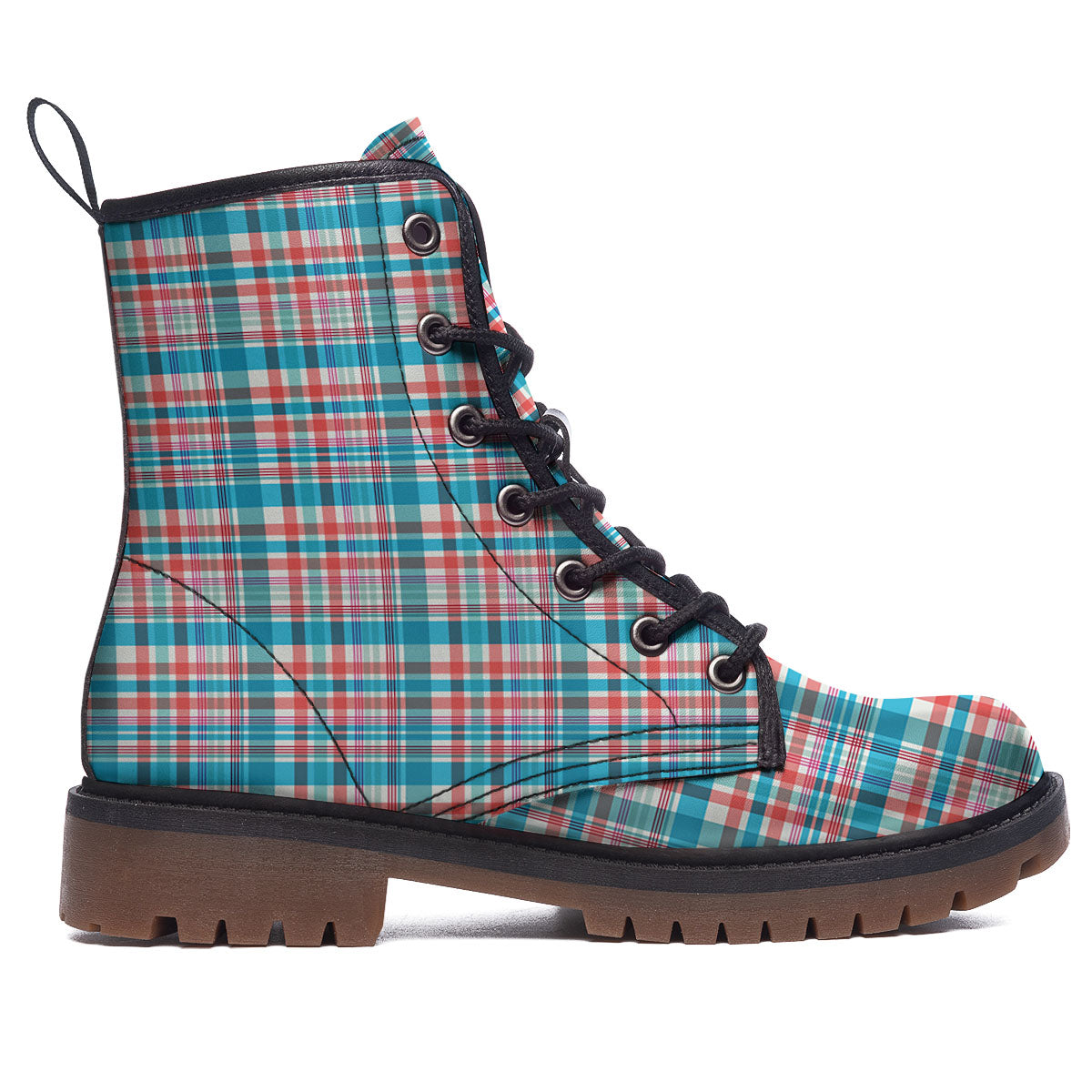 Madras Red And Blue Print Pattern Work Boots-grizzshop