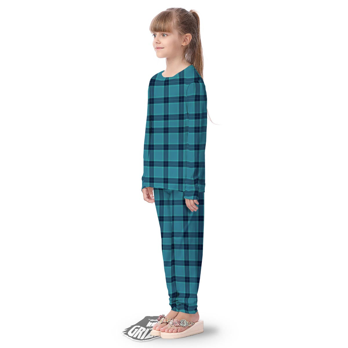 Madras Teal Print Pattern Kid's Pajamas-grizzshop