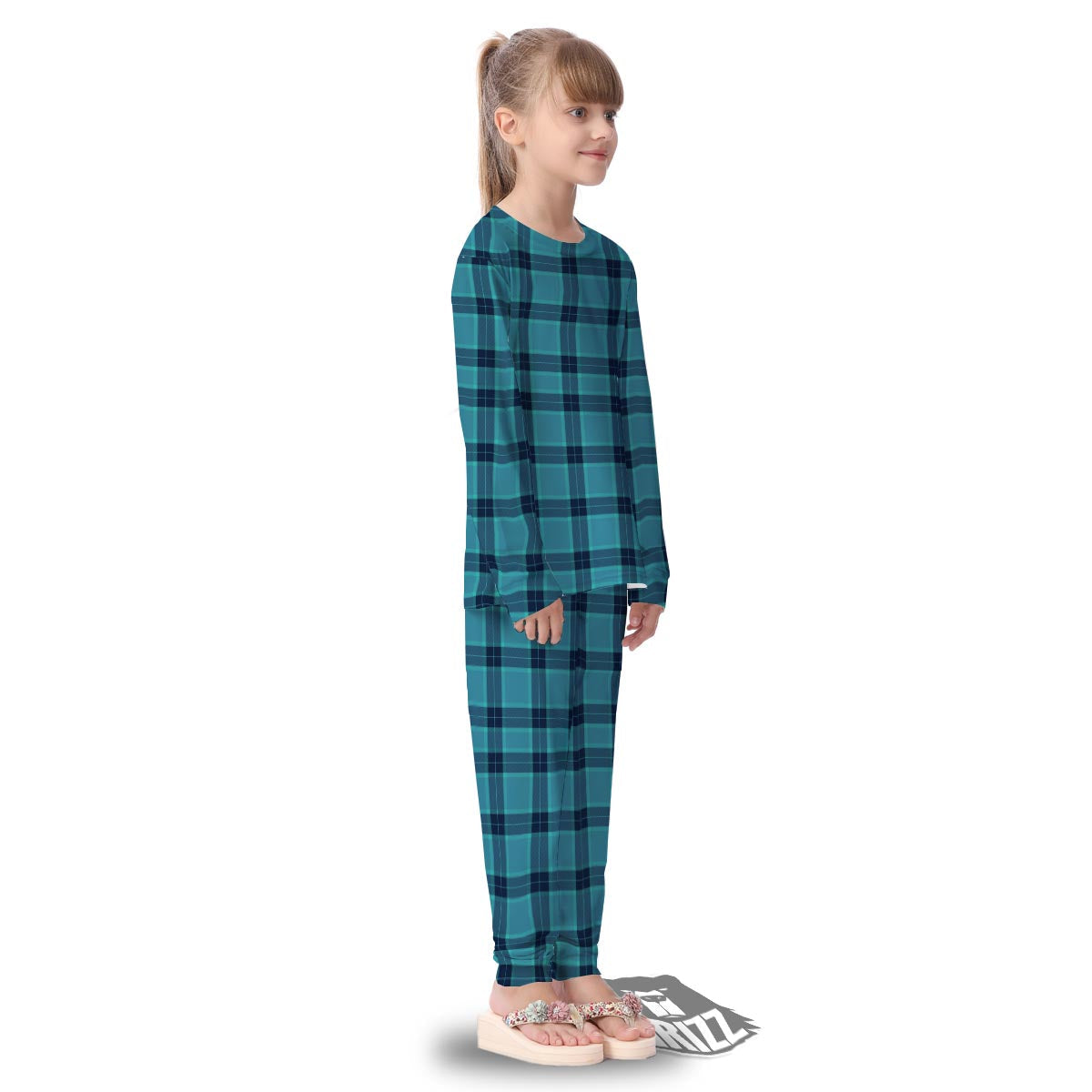 Madras Teal Print Pattern Kid's Pajamas-grizzshop