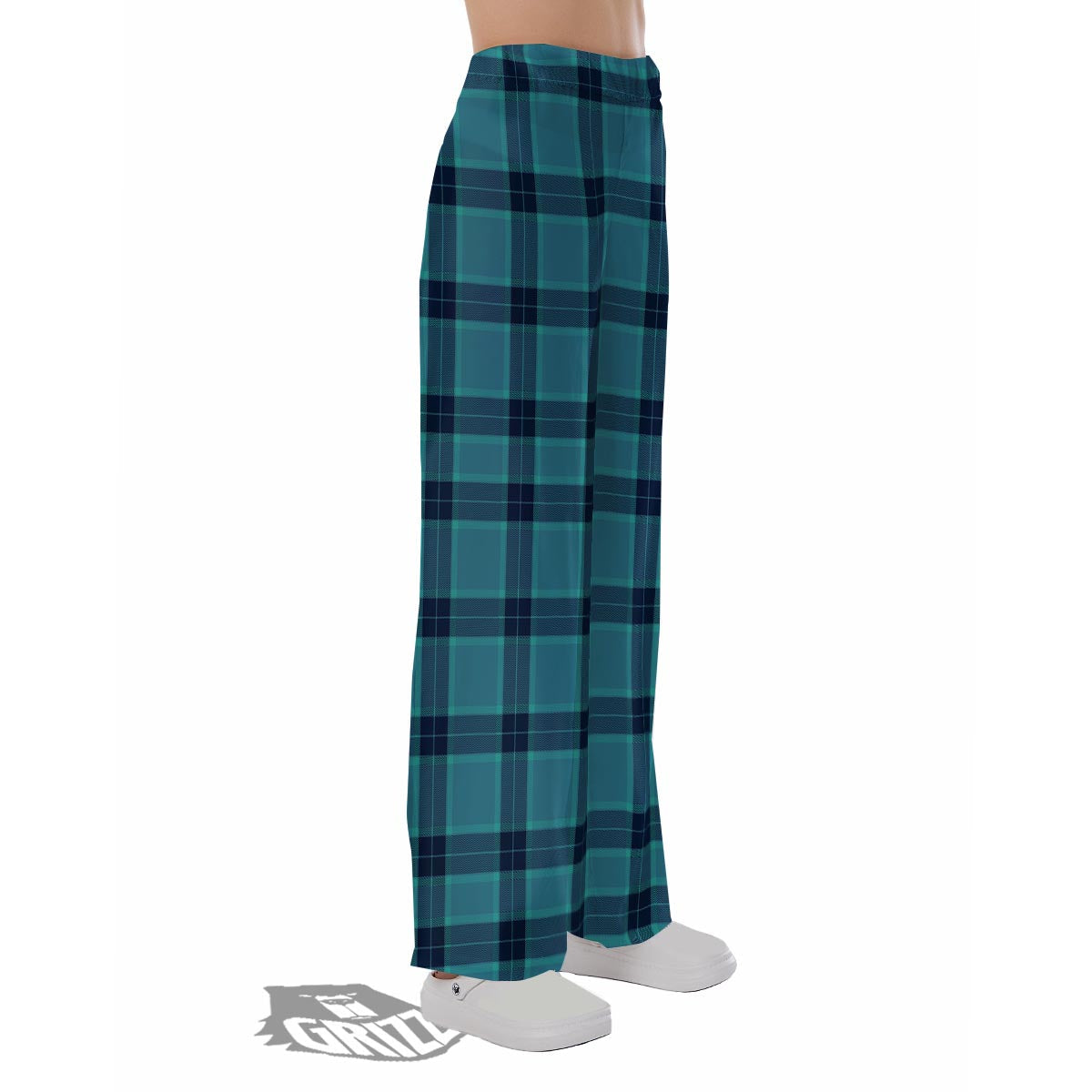 Madras Teal Print Pattern Pajama Pants-grizzshop