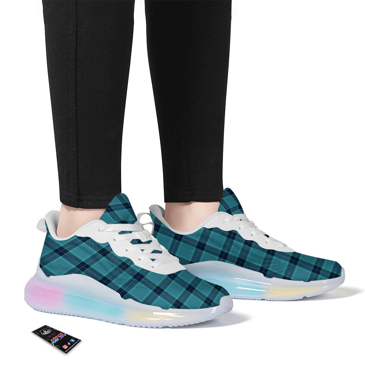Madras Teal Print Pattern Running Sneakers-grizzshop