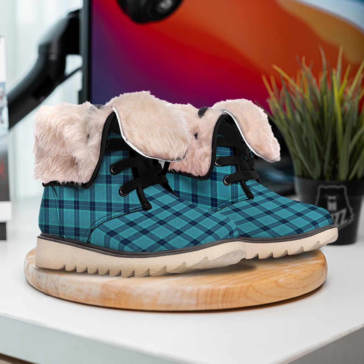 Madras Teal Print Pattern Snow Boots-grizzshop