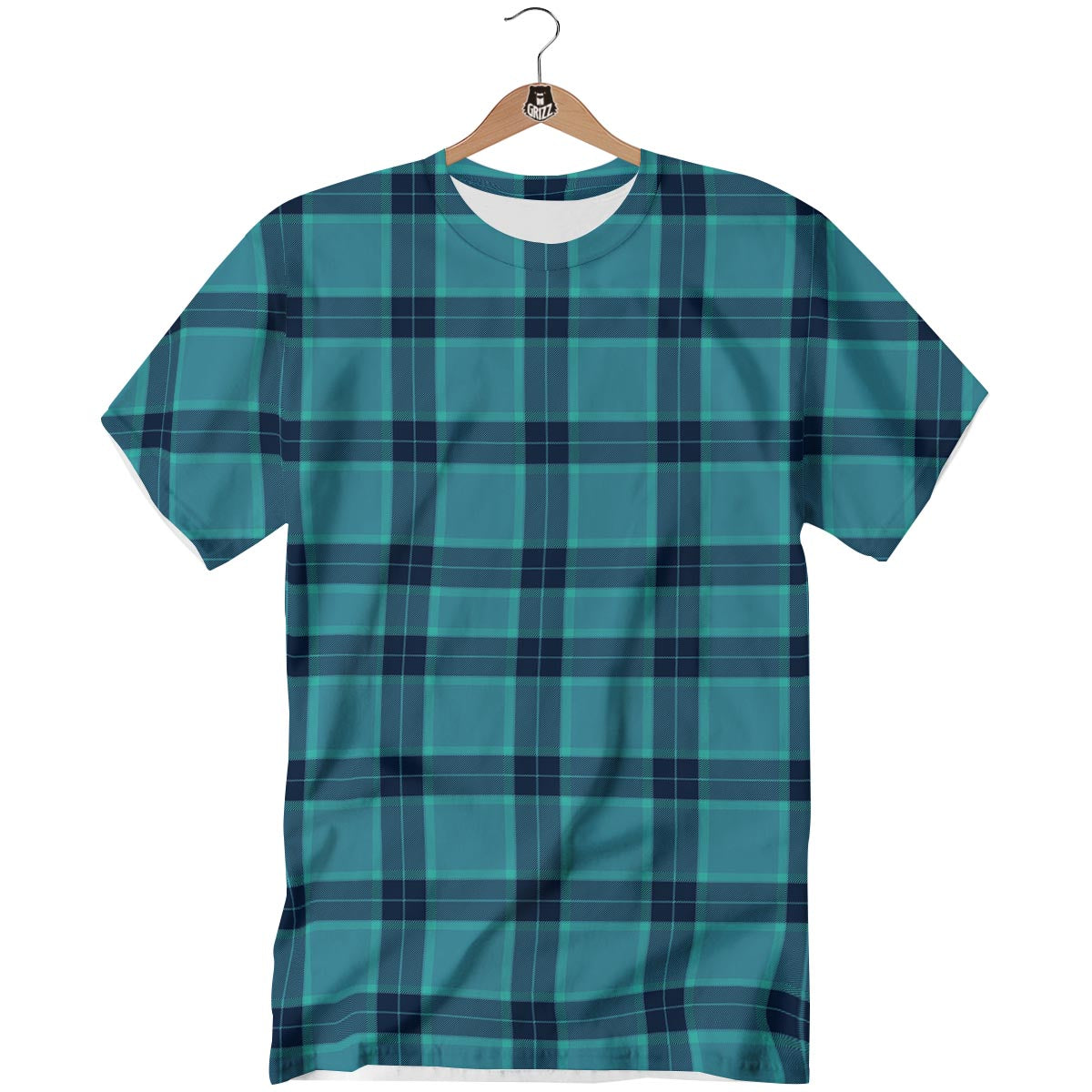 Madras Teal Print Pattern T-Shirt-grizzshop
