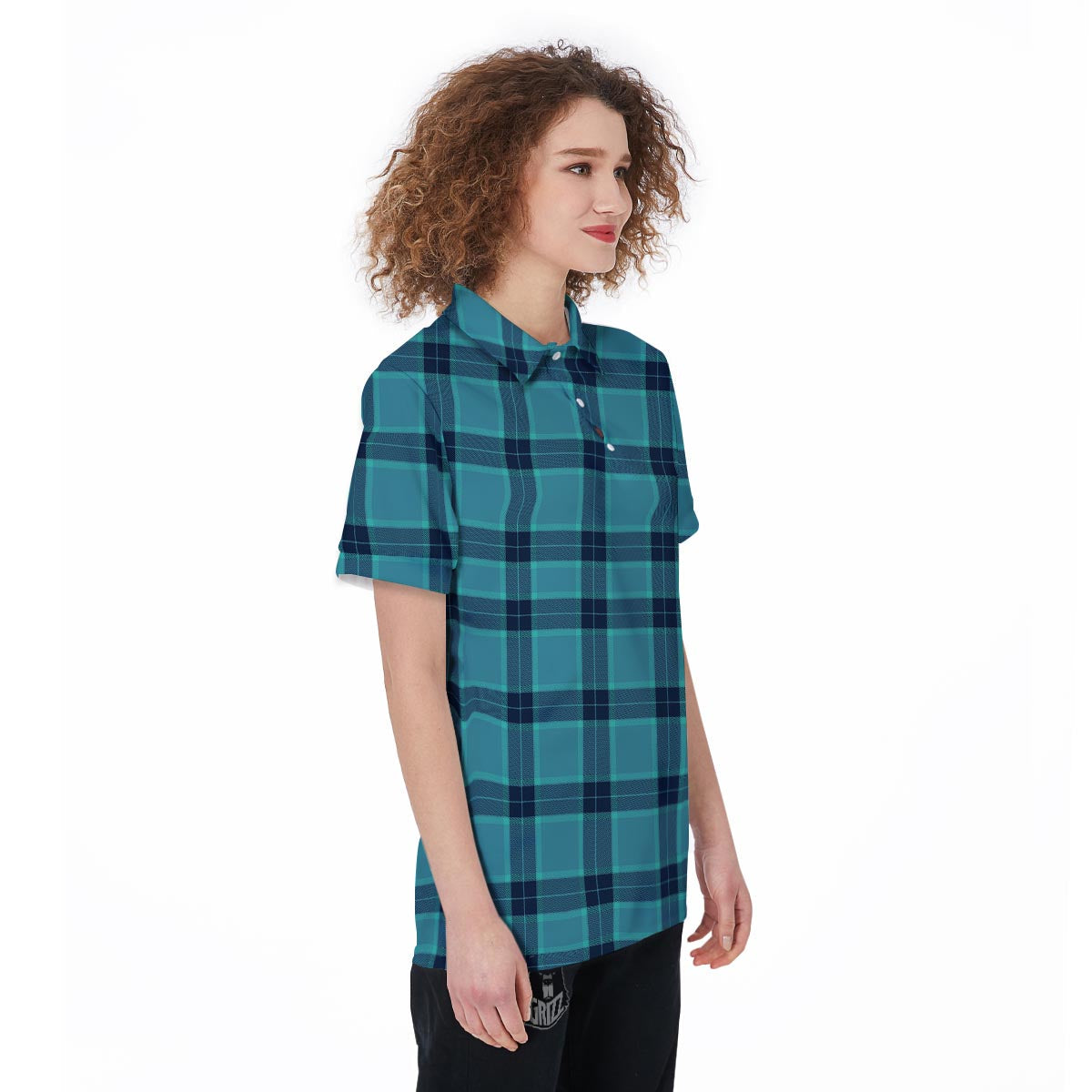 Madras Teal Print Pattern Women's Golf Shirts-grizzshop