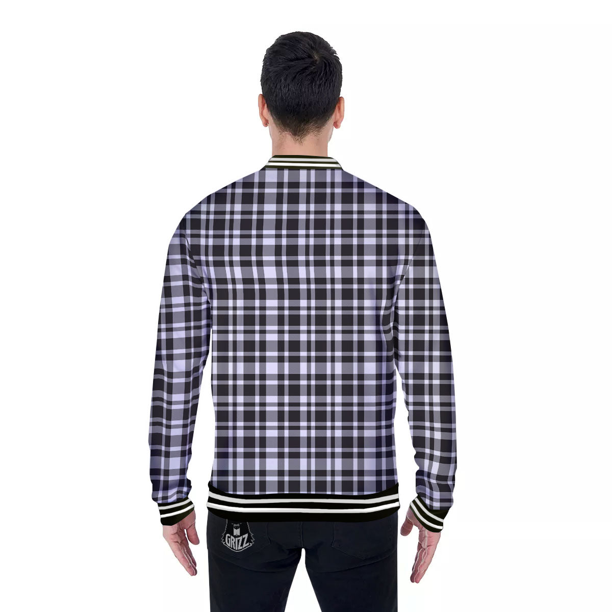 Madras White And Black Print Pattern Baseball Jacket-grizzshop