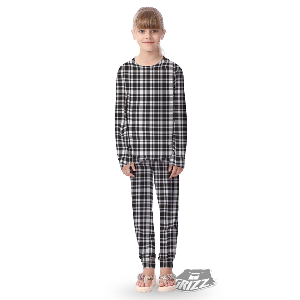 Madras White And Black Print Pattern Kid's Pajamas-grizzshop