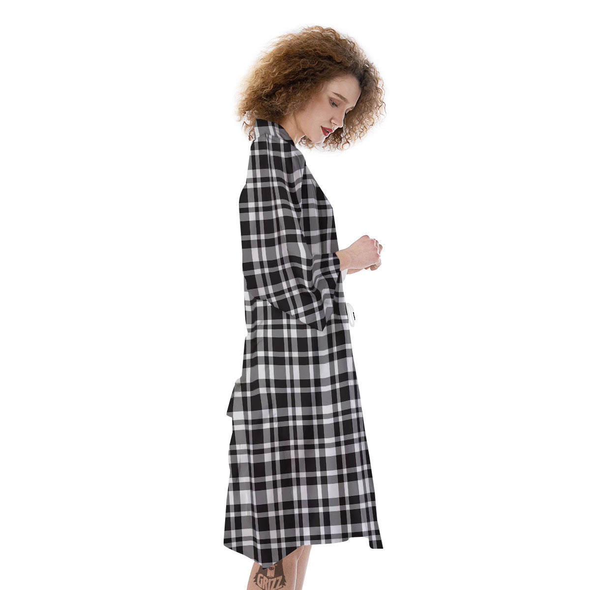 Madras White And Black Print Pattern Kimono-grizzshop