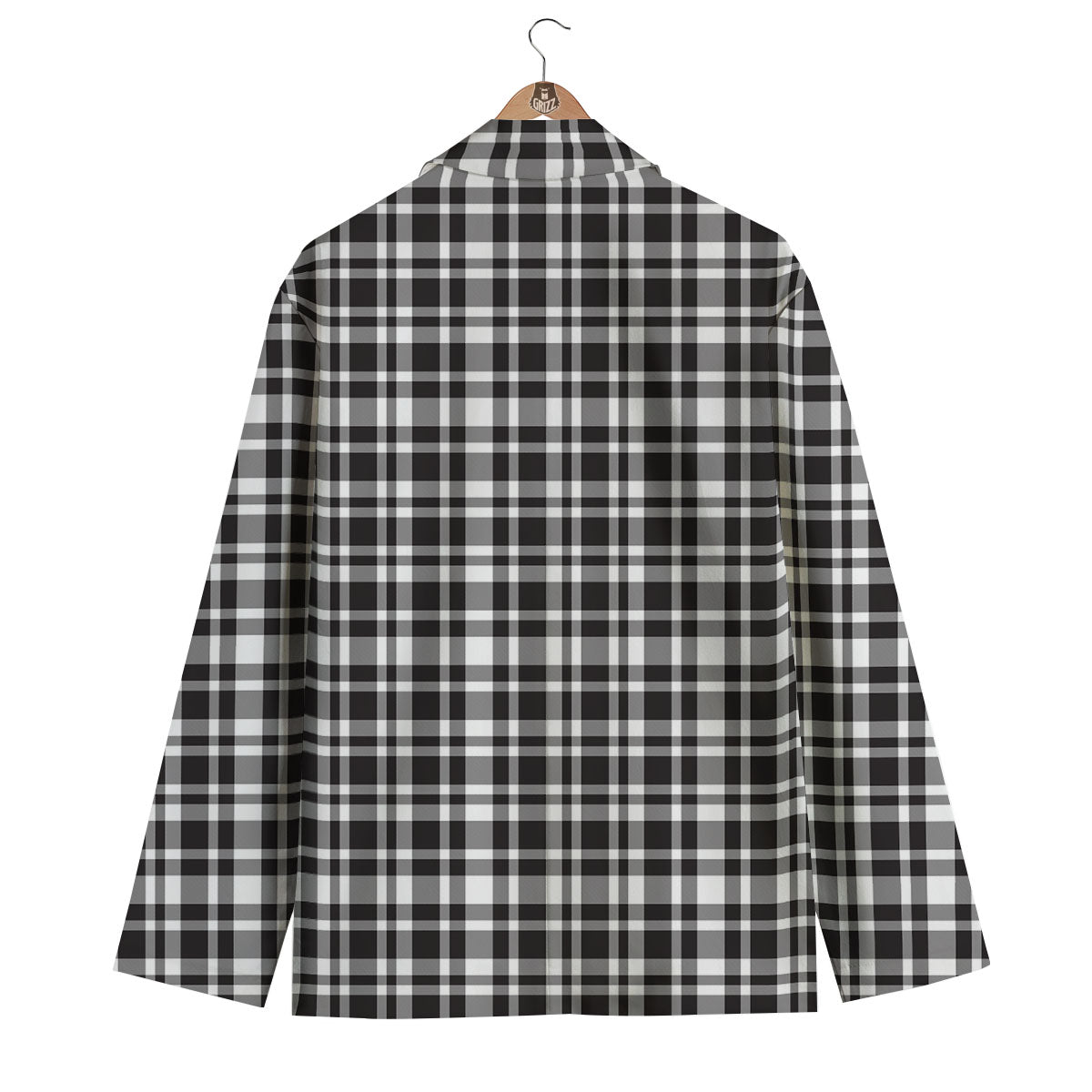 Madras White And Black Print Pattern Men's Blazer-grizzshop