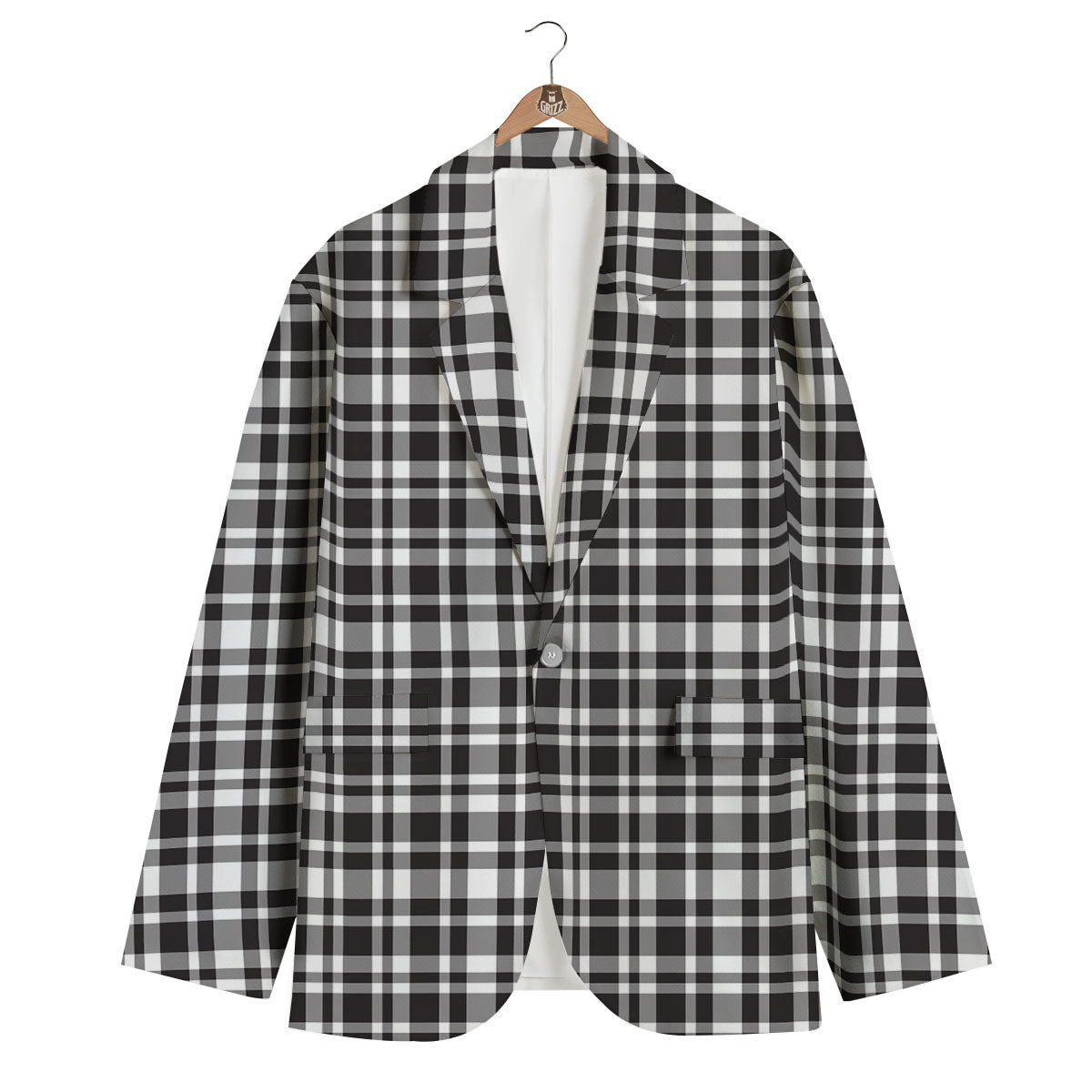 Madras White And Black Print Pattern Men's Blazer-grizzshop