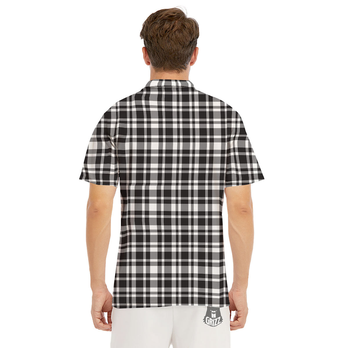 Madras White And Black Print Pattern Men's Golf Shirts-grizzshop