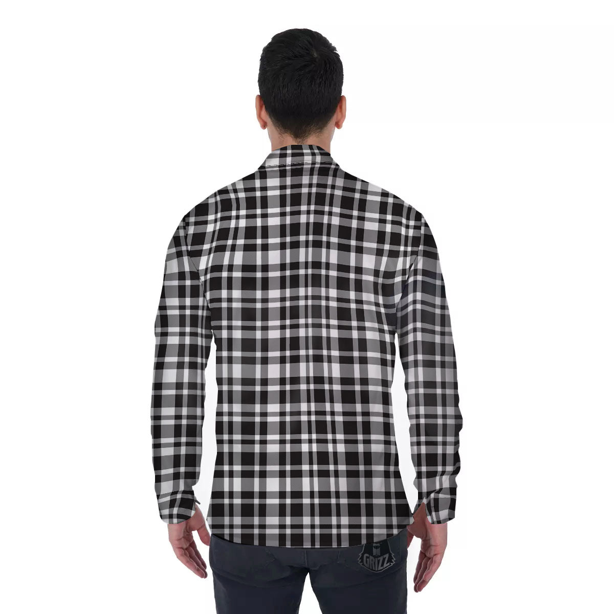 Madras White And Black Print Pattern Men's Long Sleeve Shirts-grizzshop