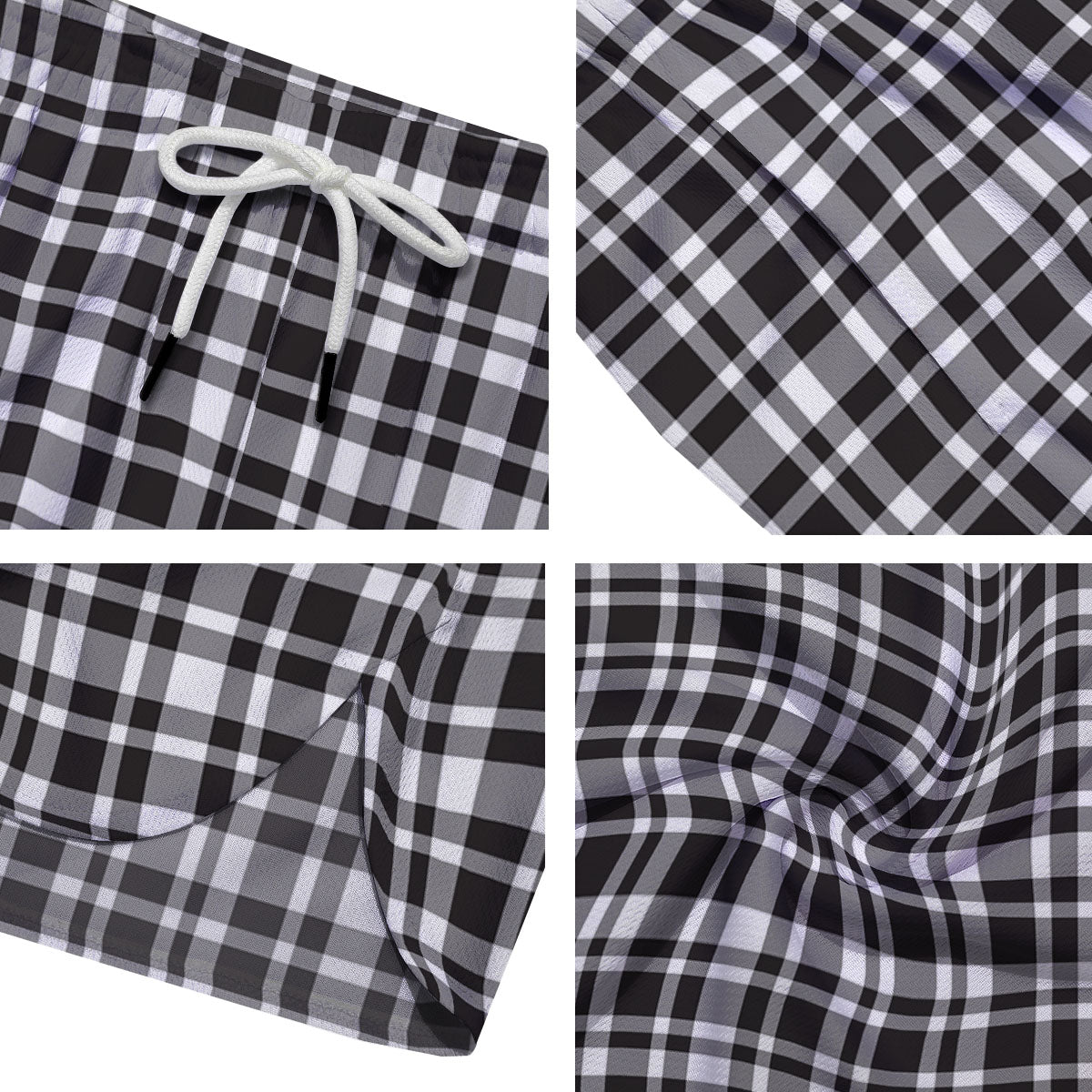 Madras White And Black Print Pattern Men's Running Shorts-grizzshop