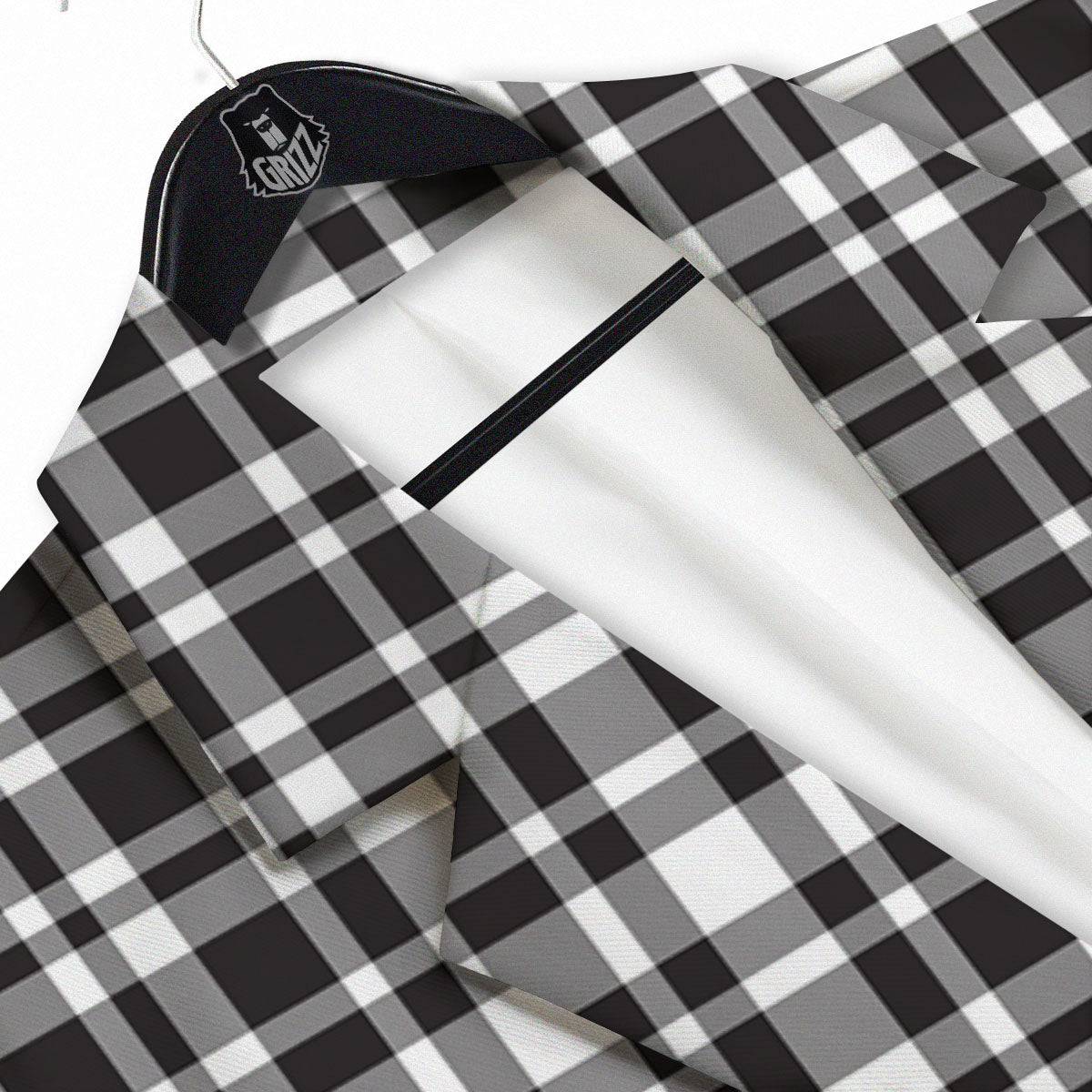 Madras White And Black Print Pattern Men's Sport Coat-grizzshop