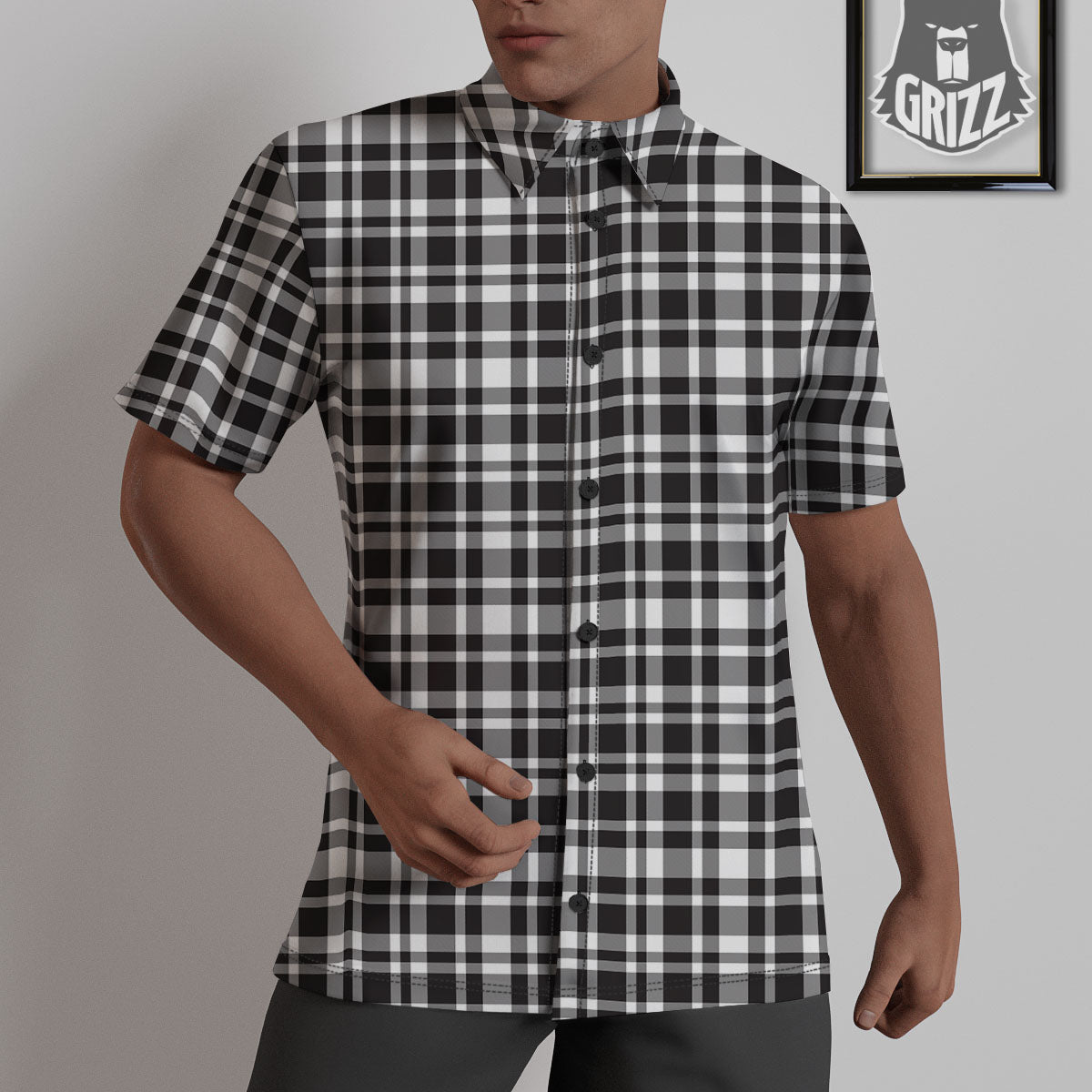 Madras White And Black Print Pattern Untucked Shirts-grizzshop