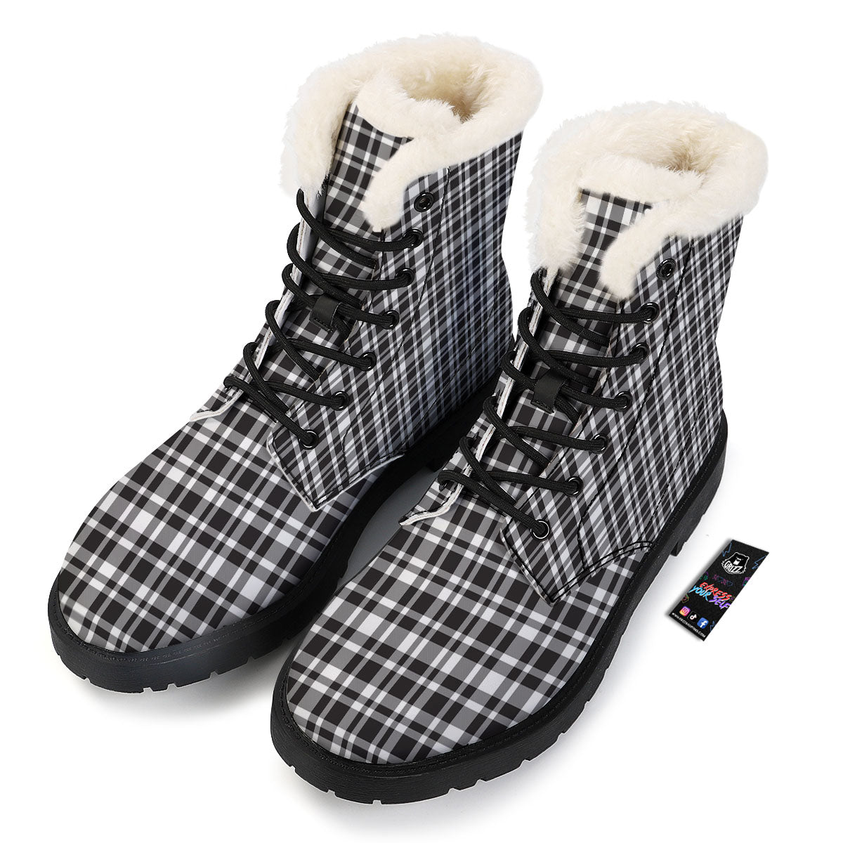 Madras White And Black Print Pattern Winter Boots-grizzshop