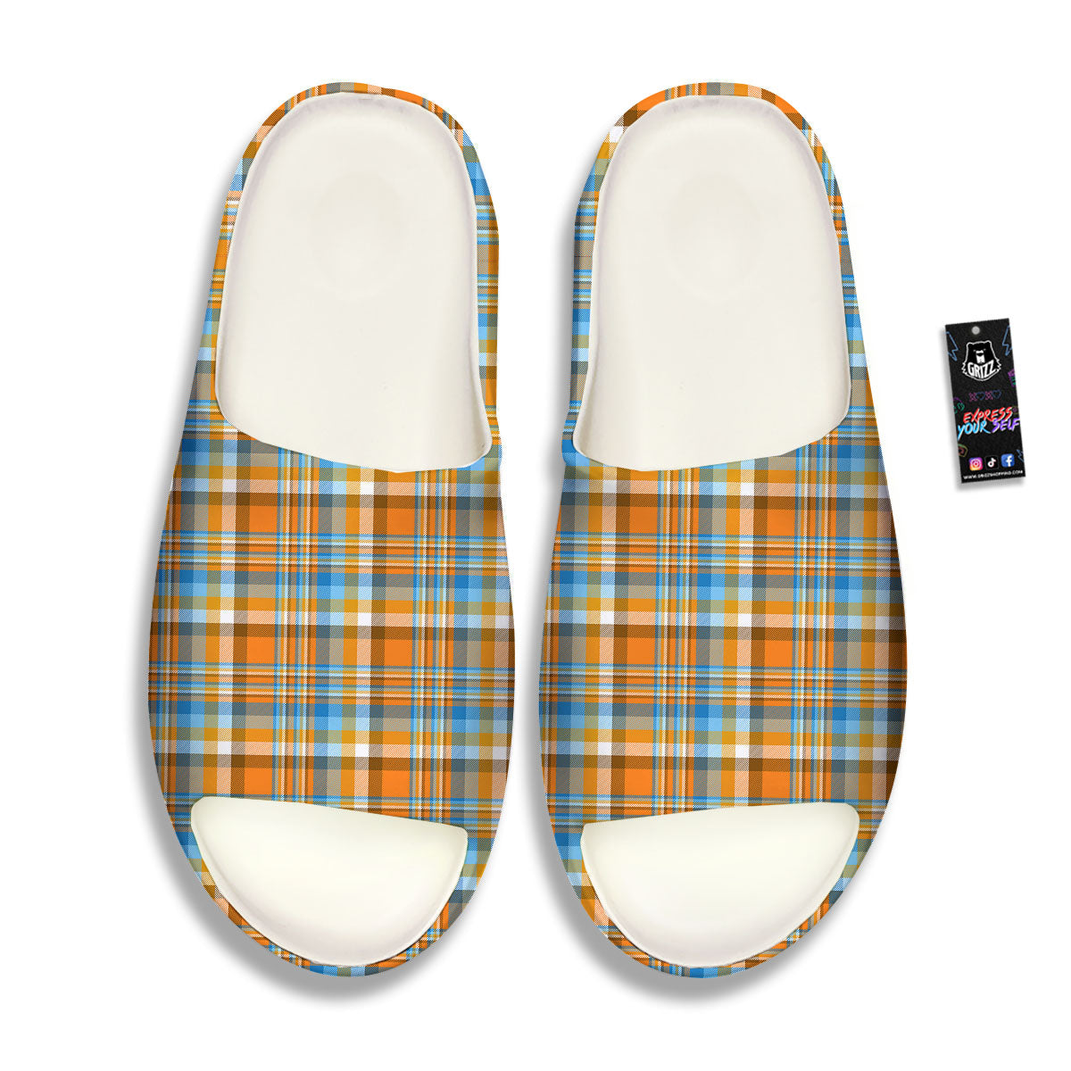 Madras Blue And Orange Print Pattern Sandals-grizzshop
