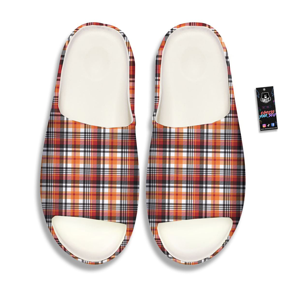 Madras Plaid Black And Orange Print Pattern Sandals-grizzshop