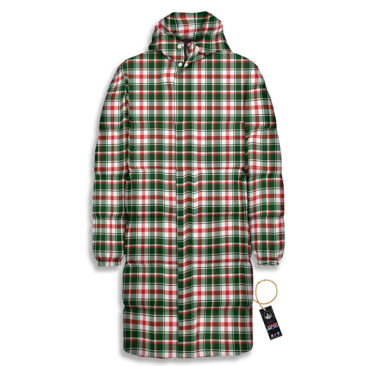 Madras Plaid Christmas Print Long Down Jacket