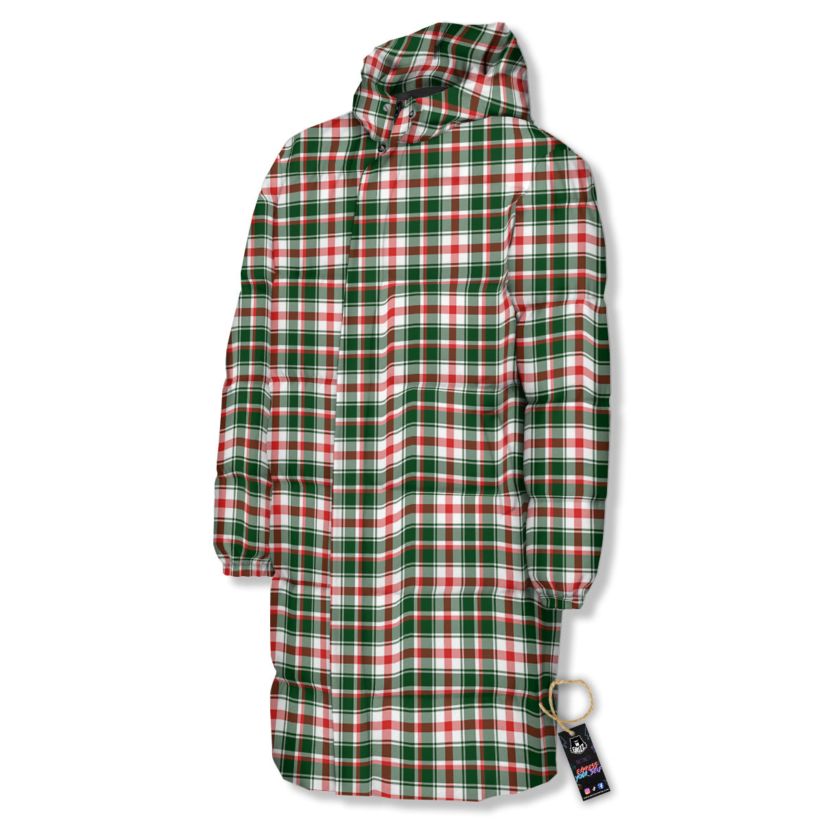 Madras Plaid Christmas Print Long Down Jacket