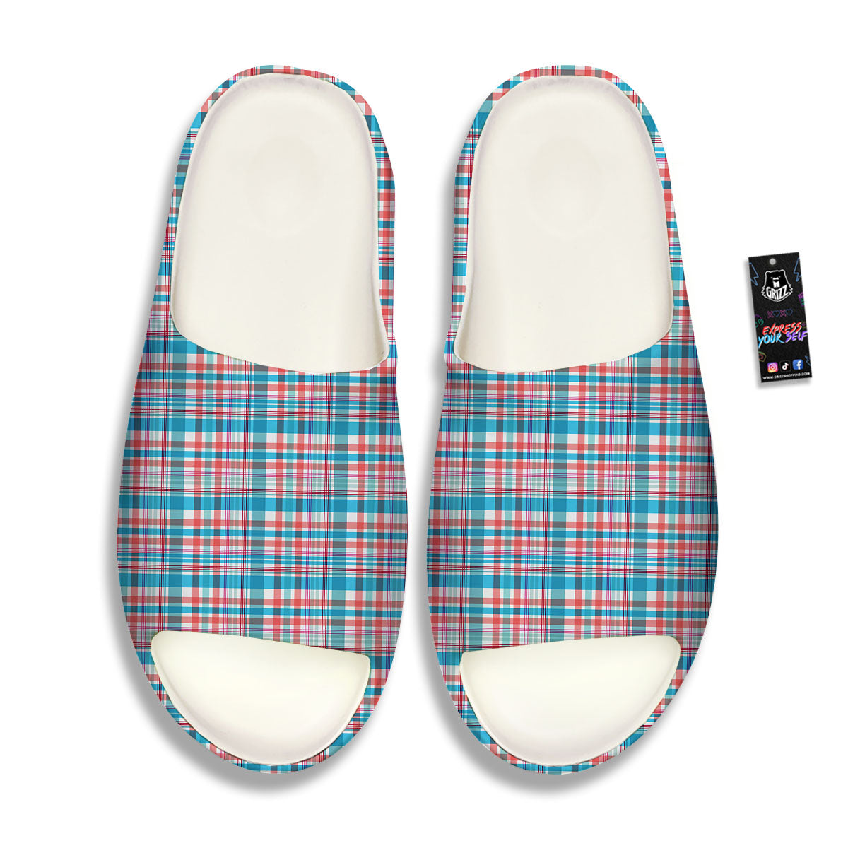 Madras Red And Blue Print Pattern Sandals-grizzshop