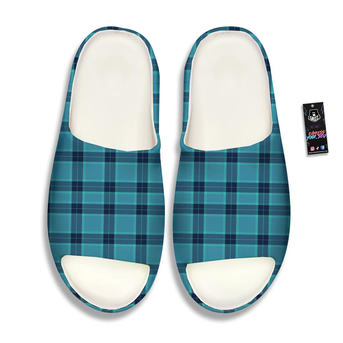 Madras Teal Print Pattern Sandals-grizzshop