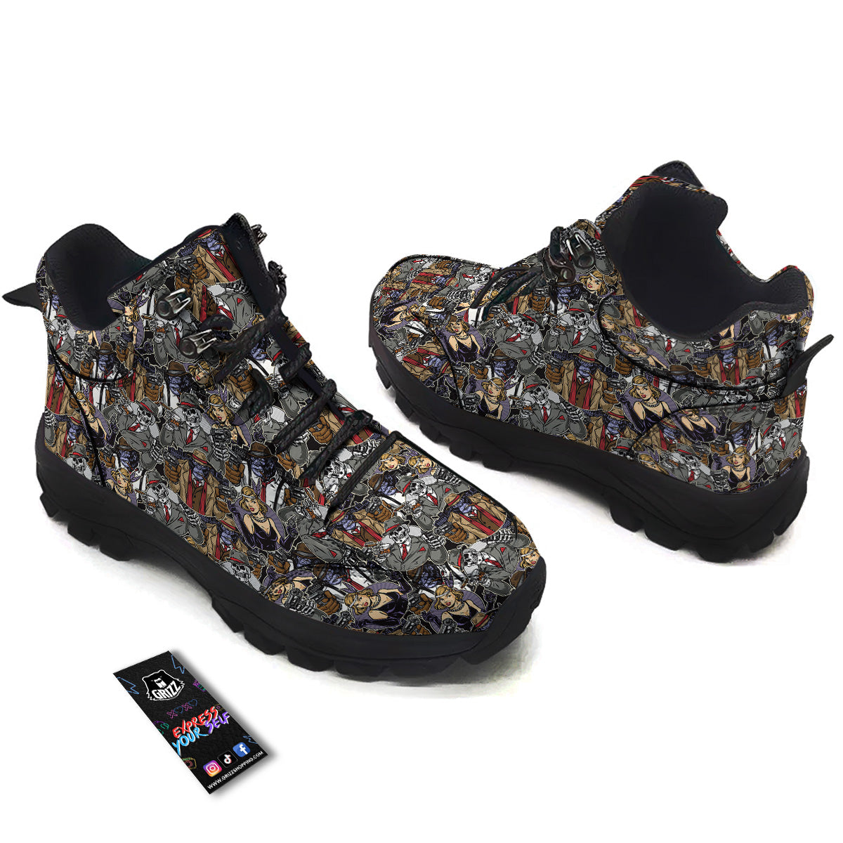 Mafia And Gangsters Print Pattern Hiking Shoes-grizzshop