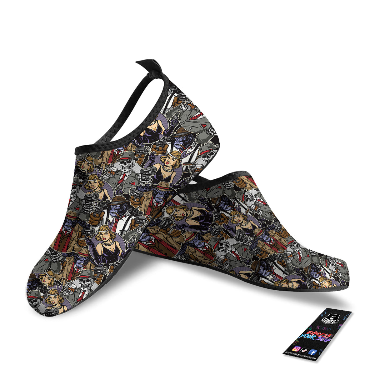 Mafia And Gangsters Print Pattern Water Shoes-grizzshop