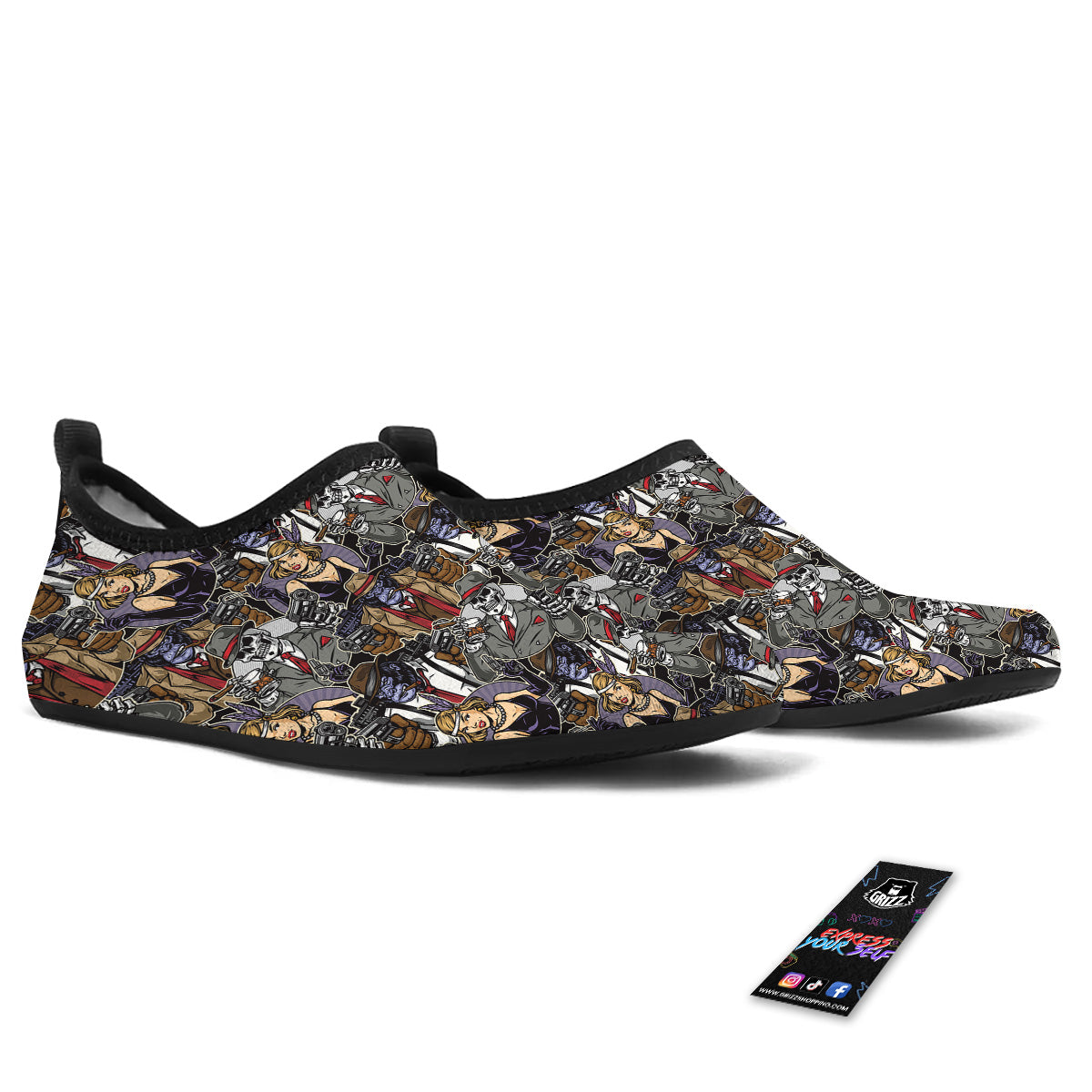 Mafia And Gangsters Print Pattern Water Shoes-grizzshop