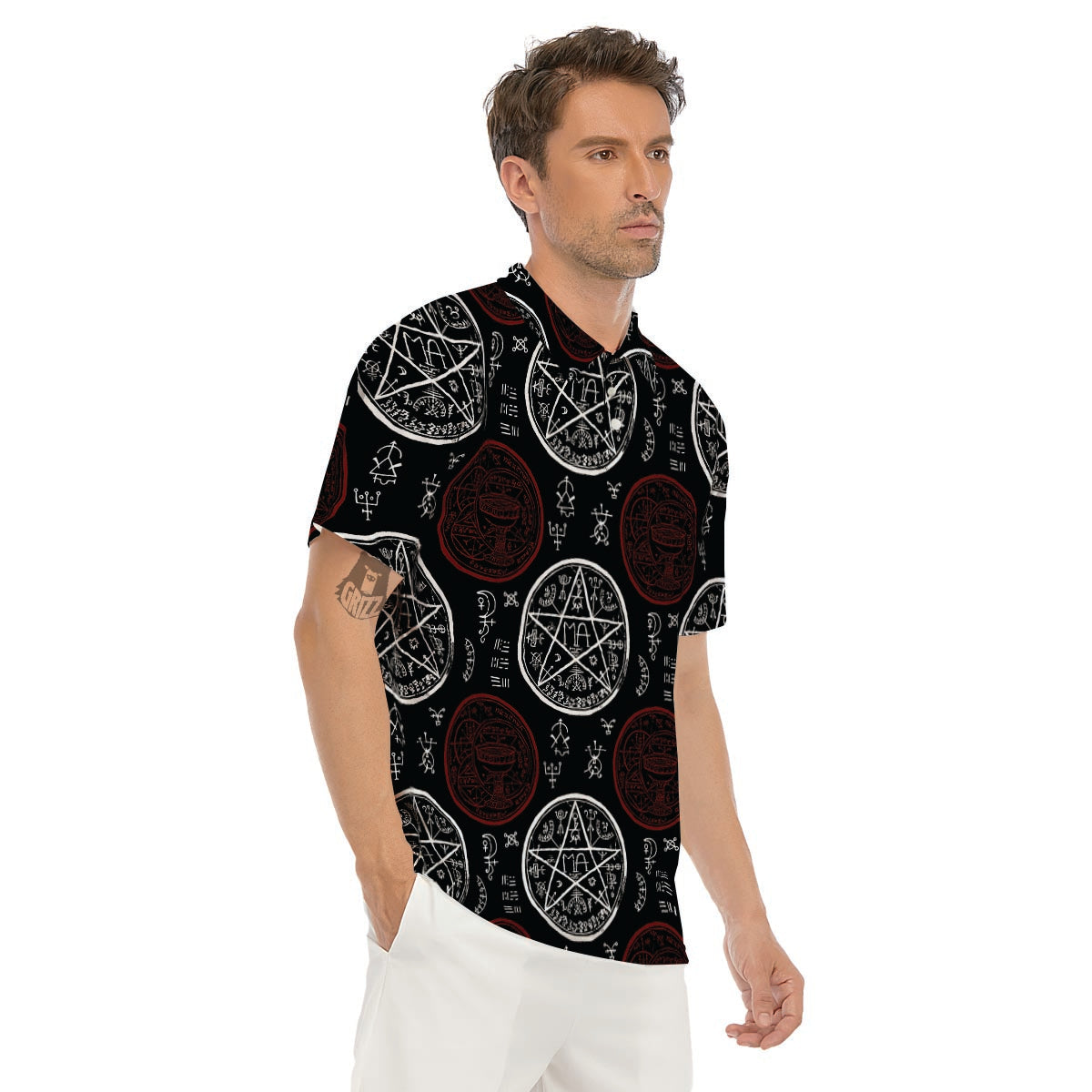 Magic Pentagram Gothic Witch Men's Golf Shirts-grizzshop