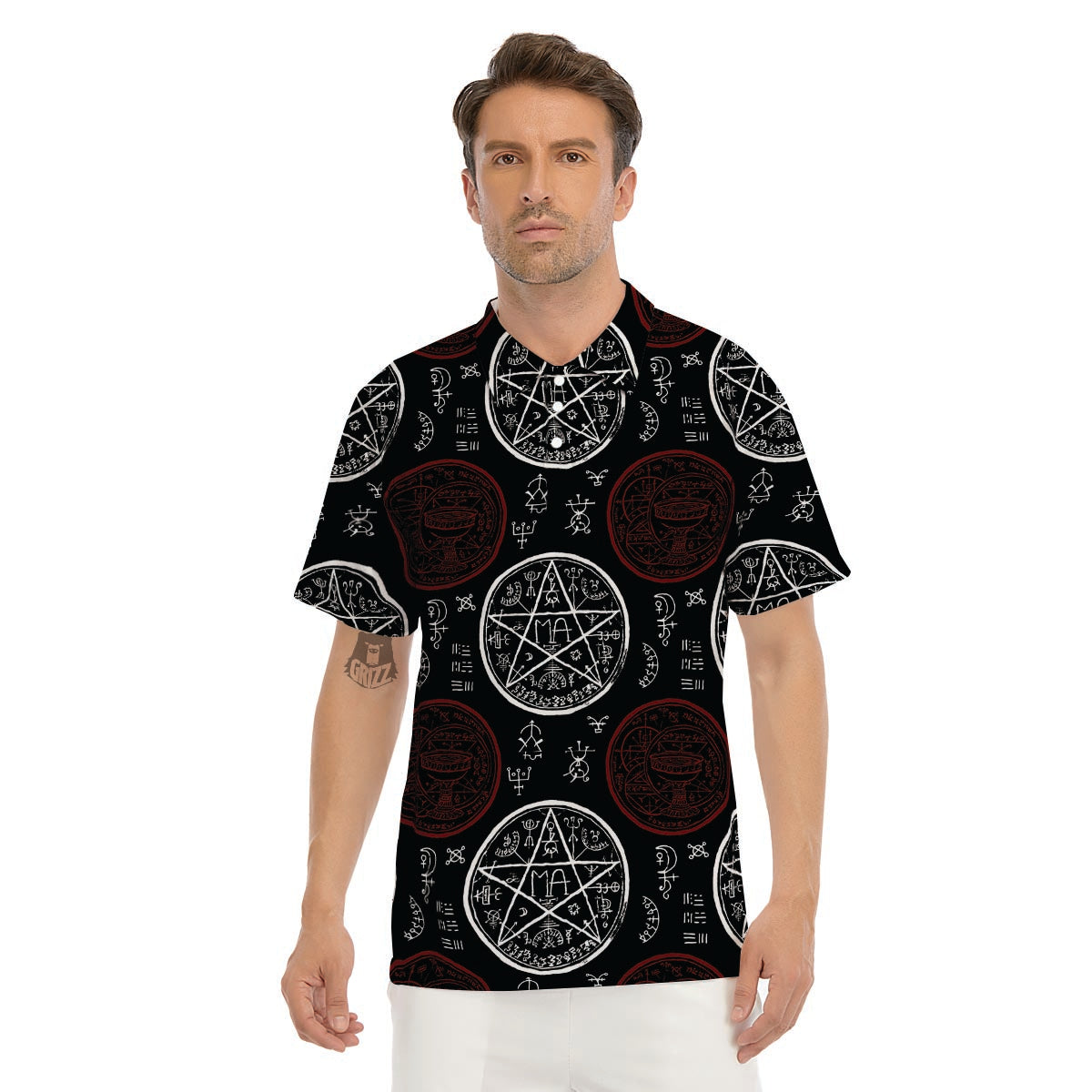 Magic Pentagram Gothic Witch Men's Golf Shirts-grizzshop