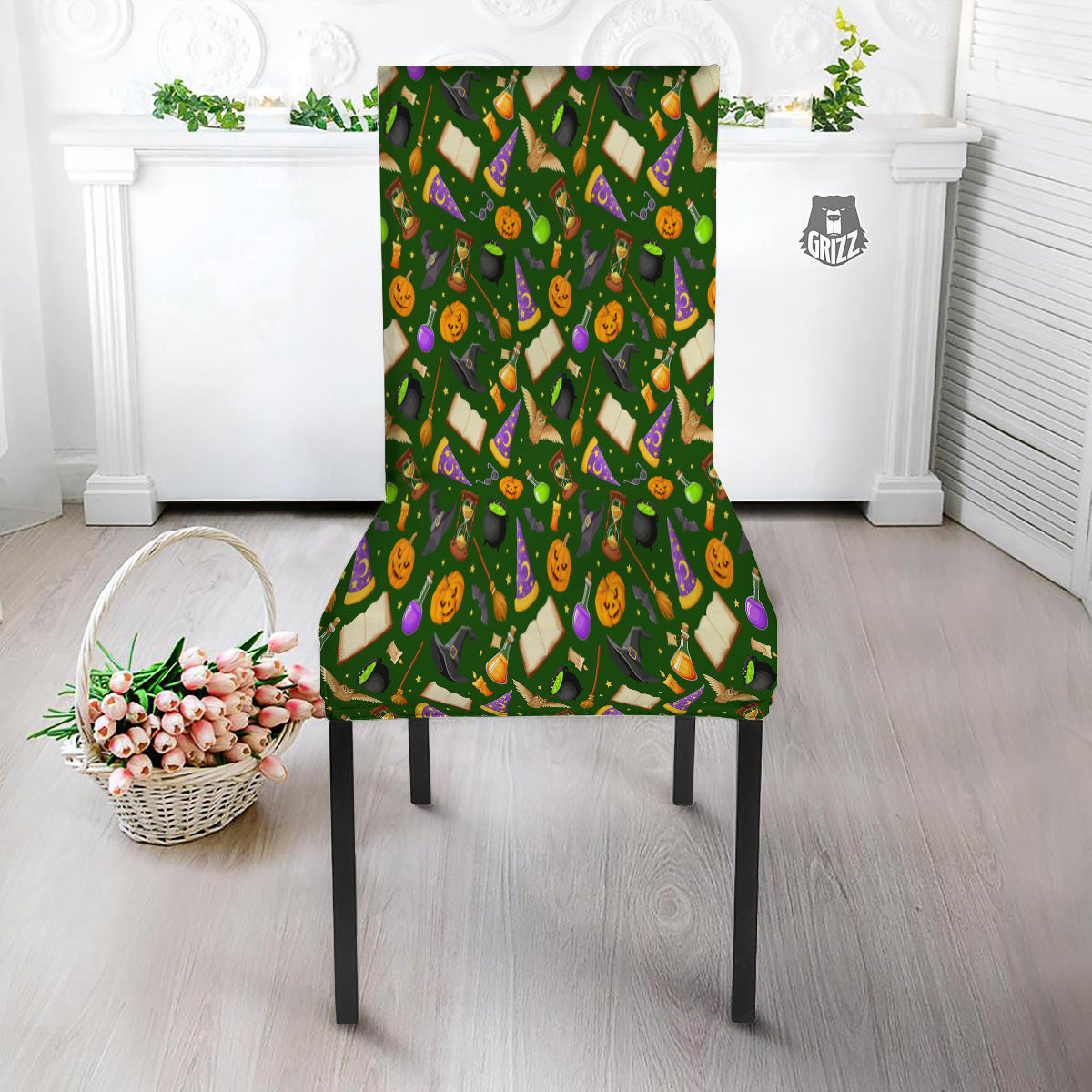Magical Symbols And Green Print Pattern Dining Chair Slipcover-grizzshop