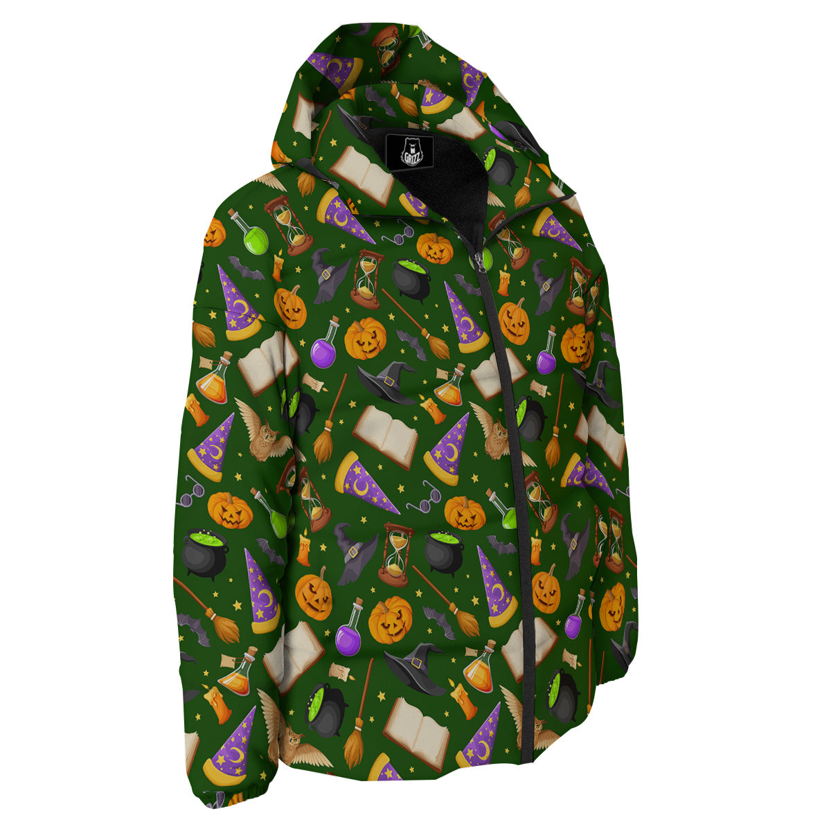Magical Symbols And Green Print Pattern Down Jacket-grizzshop