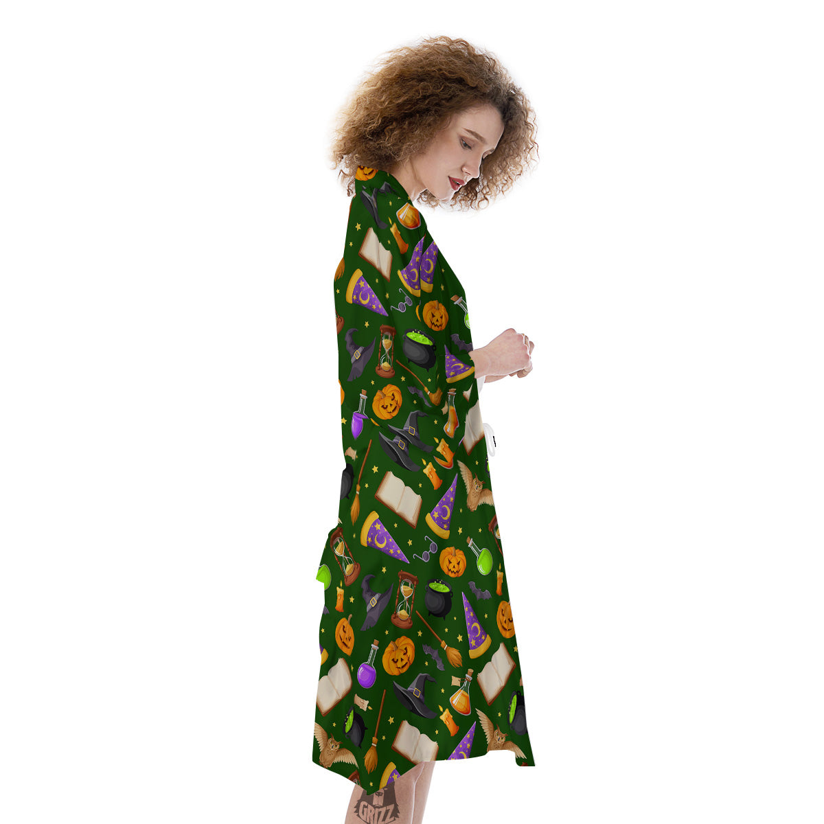Magical Symbols And Green Print Pattern Kimono-grizzshop