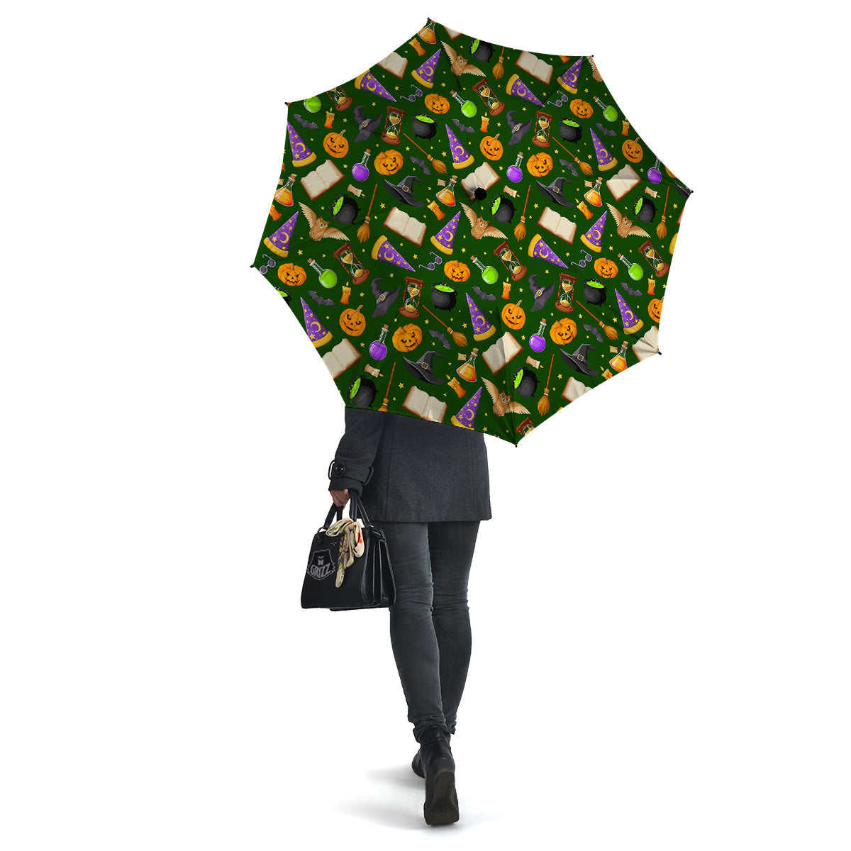 Magical Symbols And Green Print Pattern Umbrella-grizzshop